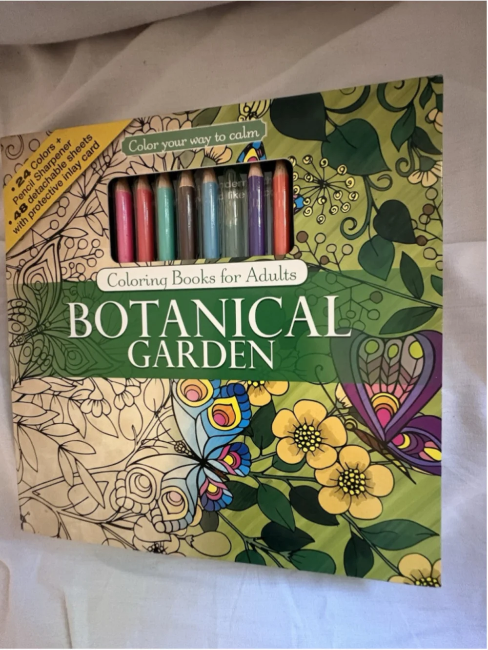 Botanical Garden Adult Color Book, Colored Pencils Sharpener Missing 1 Pencil